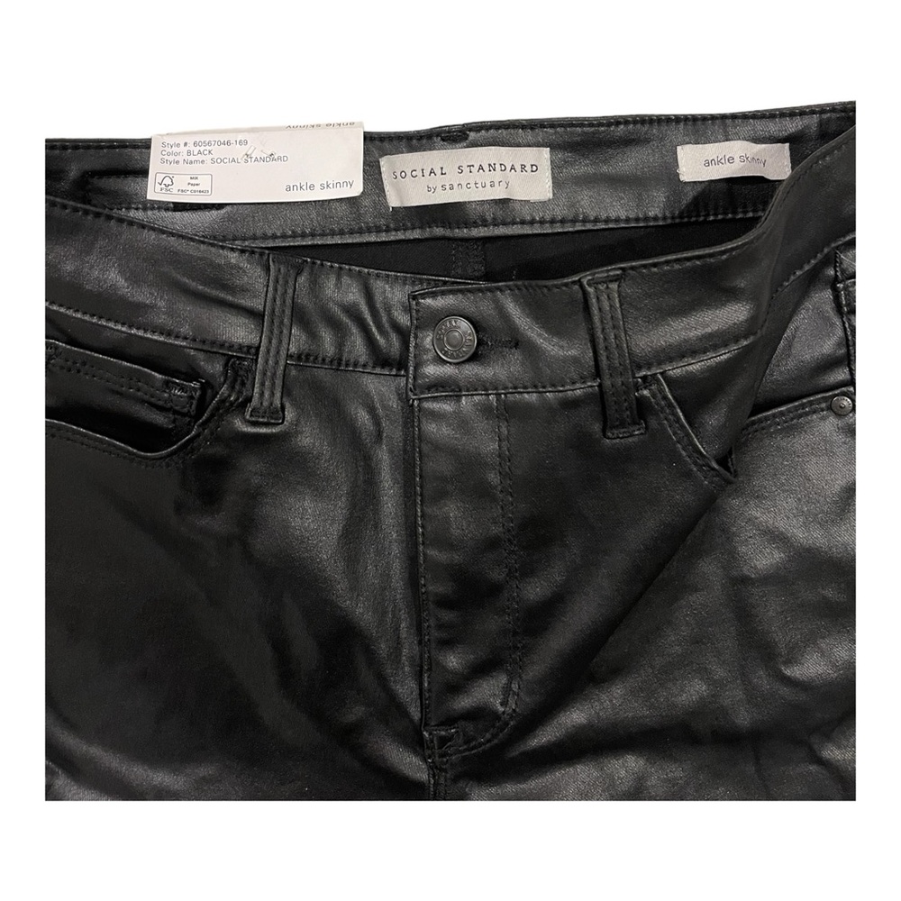 NWT Social Standard by Sanctuary Slick Black Coated Jeans Ankle Length Size 4 - Picture 7 of 12